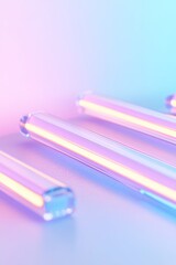 Poster - A vibrant neon grid in blue and purple tones extends toward the horizon, reflecting on a metallic surface. The subtle gradient background provides ample clean space for text overlay