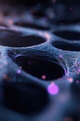 Poster - A mesmerizing network of flowing lines and vein-like structures glows in blue and purple hues. This dynamic design on a dark background suggests complexity and depth, perfect for overlays
