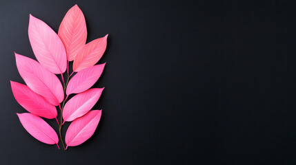 Poster - A sleek arrangement of layered tropical leaves in a vertical layout, their pink veins popping agains