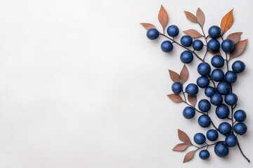 Aufkleber - A vibrant display of bright blue berries scattered beneath a dried fern leaf, emphasizing intricate