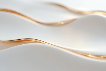 Poster - Golden ripples trace gentle waves across a smooth surface, reflecting soft light against a clean white background. This serene design invites tranquility and elegance