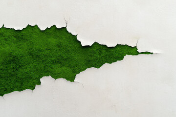 Aufkleber - A small section of bright green moss being carefully peeled away, uncovering a neutral beige panel a