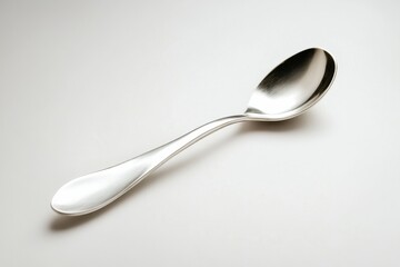 Poster - Sleek silver spoon rests gracefully on a smooth white surface showcasing modern design and subtle shine in studio lighting