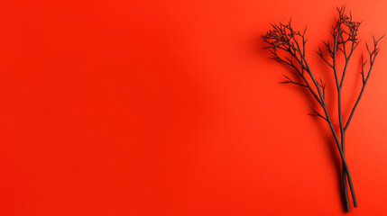 Aufkleber - A minimalistic arrangement of serpentine green stems with pointed thorns, sharply contrasting a vibr