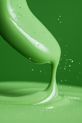 Aufkleber - A macro view of a green lotion pump being pressed, capturing the smooth flow of white cream onto a w