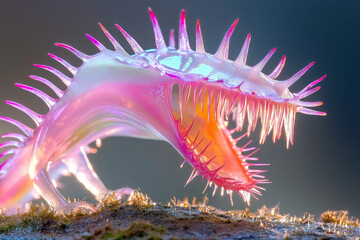Aufkleber - An extreme macro view of the tooth-like spines on a Venus flytrap, with vivid red highlights and sle