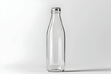 Custom glass water bottle mockup with a sleek metal cap, isolated on a transparent background for modern branding.