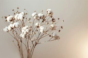 Poster - Cotton flowers bouquet on neutral background, symbolizing purity, softness, and natural beauty