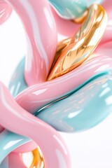Poster - Vibrant tones of pink, blue, and gold merge in a flowing design, forming a complex arrangement of vein-like structures against a clean white background, perfect for text integration