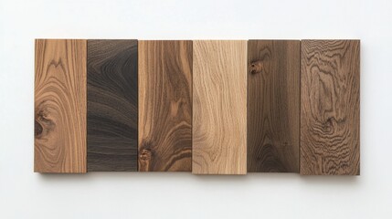 Poster - Collection of wooden veneer samples showcasing various textures and colors on a white background