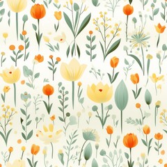 Wall Mural - Floral pattern with colorful spring flowers and leaves on a light pastel background Generative AI