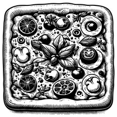 Wall Mural - square pizza fresh vegetables and herbs raster