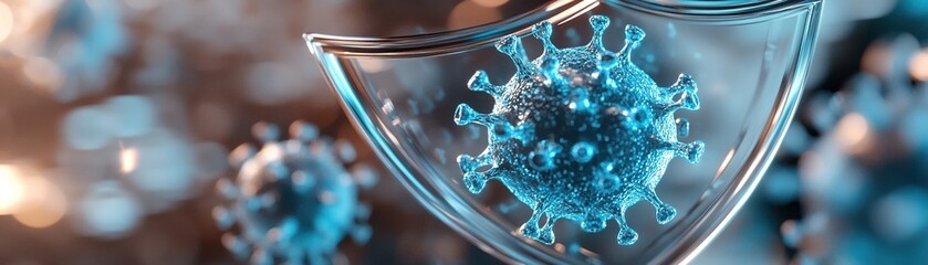 Poster - This conceptual design features a transparent shield effectively reflecting and blocking glowing virus particles