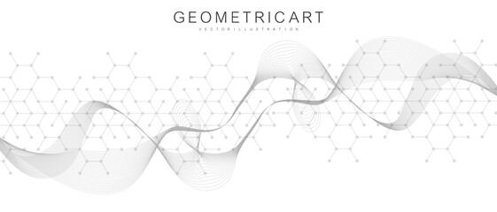 Poster - health care abstract background with lines, dots and hexagons. medical innovation banner template co