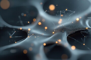 Poster - Glowing particles are interconnected by web-like lines against a black-to-blue gradient background, illustrating dynamic concepts of viral spread while providing ample space for text
