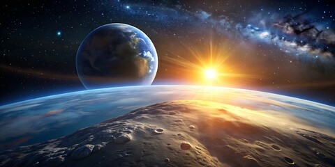Poster - earthrise sunrise space background cosmic exploration