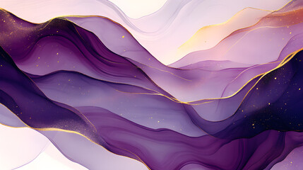 Poster - Abstract fluid art design in Plum Royale color scheme featuring golden lines.
