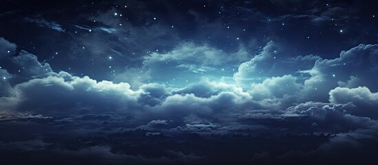 Stars illuminated in a dark blue night sky with soft clouds, showcasing a serene celestial landscape filled with twinkling stars.