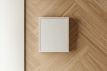 Poster - Modern minimalism in interior design with a white frame on wooden parquet flooring showcasing artistic potential in a stylish room