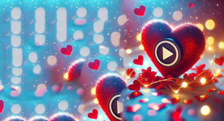 Poster - A red heart is on a red background with a blurry background, generative ai