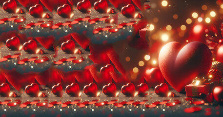 Poster - A red heart is on a red background with a blurry background, generative ai