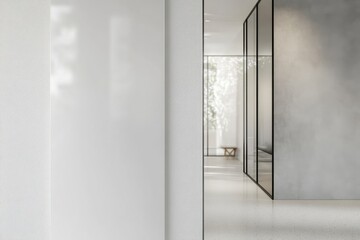 Poster - Sophisticated vertical blank white frame enhances modern interior space with soft daylight reflections