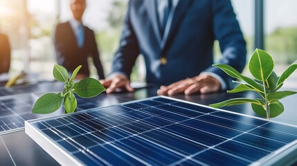 Poster - Promoting Sustainable Energy Solutions with Solar Panels and Green Plants in a Business Setting