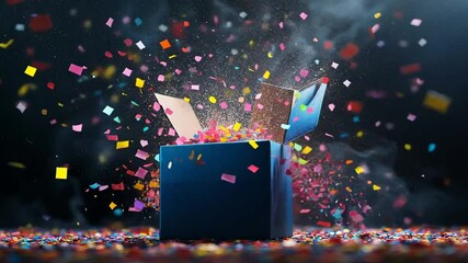 Exploding Gift Box with Colorful Confetti Surprise