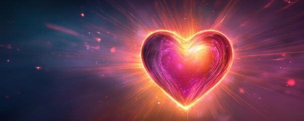 Poster - Glowing cosmic heart with radiant colors and sparkling particles