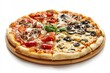 © Sri - A delicious pizza divided into four sections with various toppings.