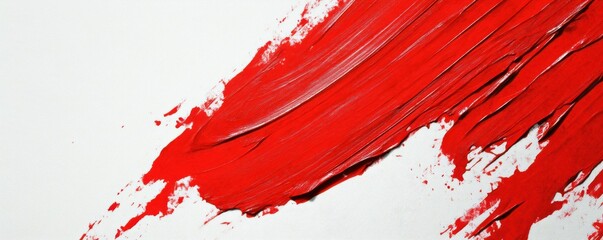 Poster - Bold red paint stroke on white canvas background