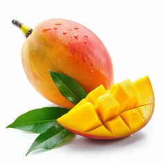 Poster - ripe mango with a diced slice and water drops, showcasing the vibrant color and juicy texture of thi