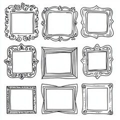 Charming hand-drawn frames, part of a modern collection, showcasing graphic design outline elements