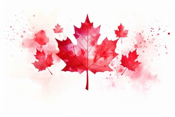 Poster - Red maple leaves watercolor painting symbolizing canada, its nature and vibrant colors