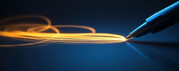 Poster - Glowing lines emanating from pen tip on dark background