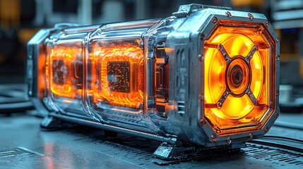 Poster - Futuristic glowing orange technological device