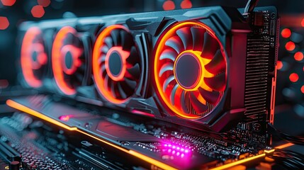 Poster - Illuminated Triple Fan Graphics Card Installed In Computer