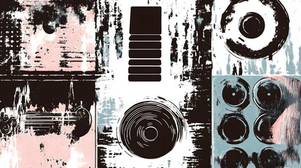 Aufkleber - Mesmerizing Abstract Composition with Vibrant Grunge Textures and Contrasting Geometric Shapes