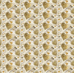 Golden Heart Pattern: A delicate and intricate pattern of golden hearts nestled within intricate swirls and feathers, creating a timeless and elegant design.