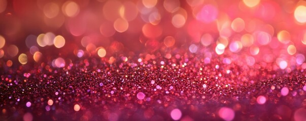 Poster - Vibrant pink and orange glitter bokeh background with sparkling lights