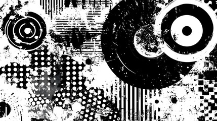 Poster - Mesmerizing Monochromatic Mosaic of Geometric Shapes and Textures in Striking Abstract Digital Art