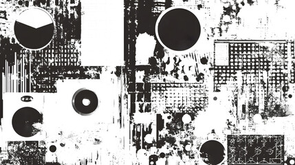 Poster - Monochromatic Geometric Abstract Digital Art Composition with Minimal Shapes and Patterns