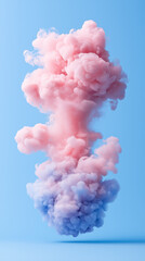 Poster - Colorful smoke swirling in a vibrant display against a clear blue background, creating an ethereal atmosphere of chaos and fluidity