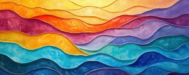 Wall Mural - Vibrant multicolored abstract painting with wavy textured layers
