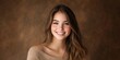 © StockKing - Portrait of a young woman smiling pleasantly in a soft brown sweater against a warm brown backdrop with gentle lighting illuminating her face