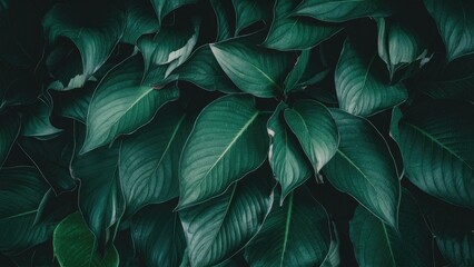 Sticker - Dark green leaf texture with rich foliage filling the frame, showcasing deep greens and varied leaf shapes, ideal for nature-themed backgrounds.