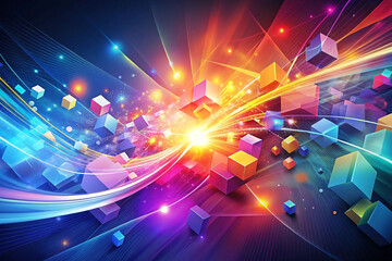 Poster - Vibrant abstract background with colorful cubes and glowing energy trails.