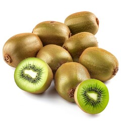 Poster - Fresh kiwi fruits, whole and cut in half, creating an appetizing arrangement
