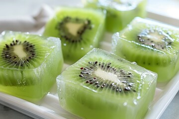 Poster - kiwi slices frozen in ice cubes create refreshing summer treats, adding a touch of coolness to bever