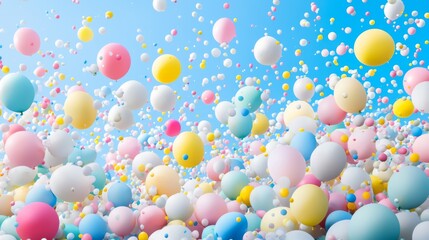 Colorful Floating Balloons in a Bright Blue Sky Creating a Whimsical and Cheerful Atmosphere for Celebrations or Events